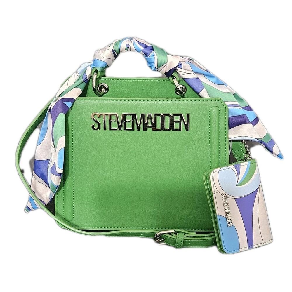 STEVE MADDEN BEVELYN Green Satchel Crossbody Bag Scarf Card Holder Viral